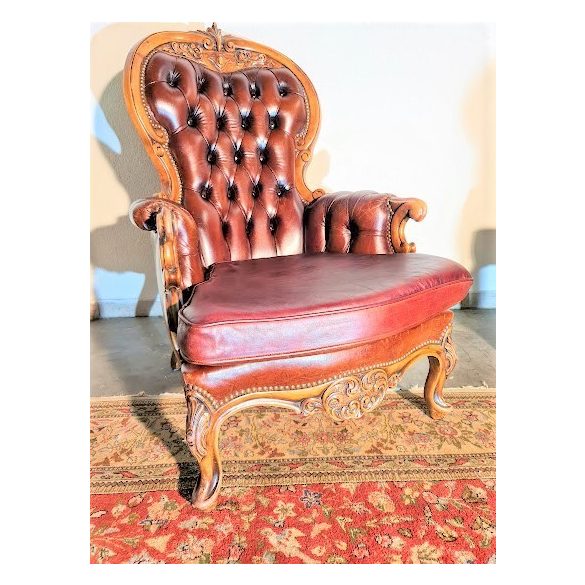 Antik barokk chesterfield bőr fotel