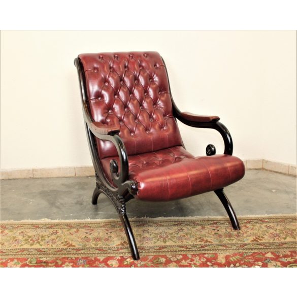 Chesterfield antik burgundi színű bőr pihenő szék