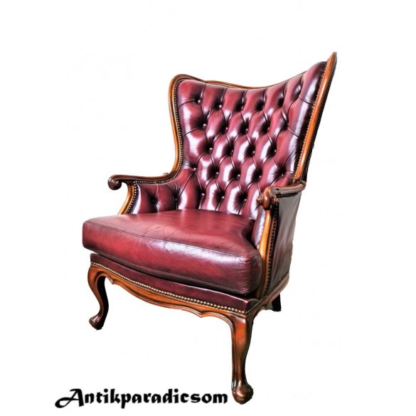 Gyönyörű chesterfield neobarokk antik bőr fotel