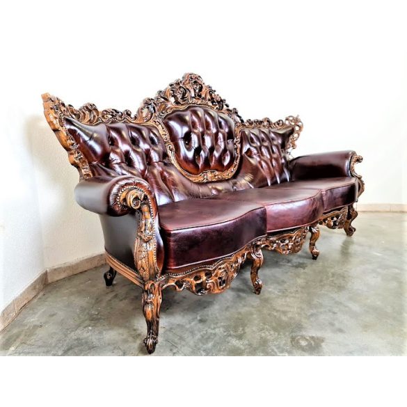 Gyönyörű áttört faragású barokk bőr kanapé