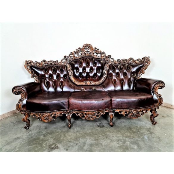 Gyönyörű áttört faragású barokk bőr kanapé