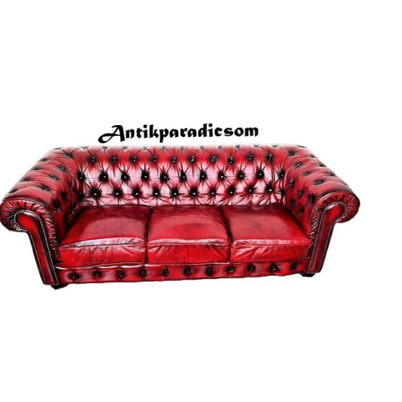 Gyönyörű chesterfield antik burgundi színű bőr kanapé