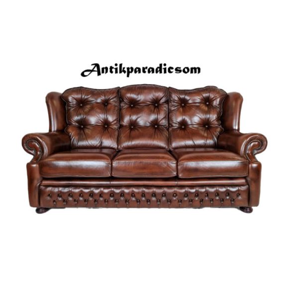 Eredeti chesterfield antik konyak színű bőr kanapé