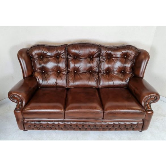 Eredeti chesterfield antik konyak színű bőr kanapé