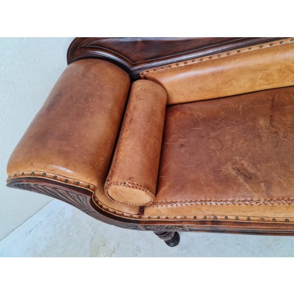  Antik ottomán kézzel varrott bőr kanapé, szófa