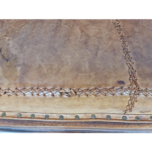  Antik ottomán kézzel varrott bőr kanapé, szófa