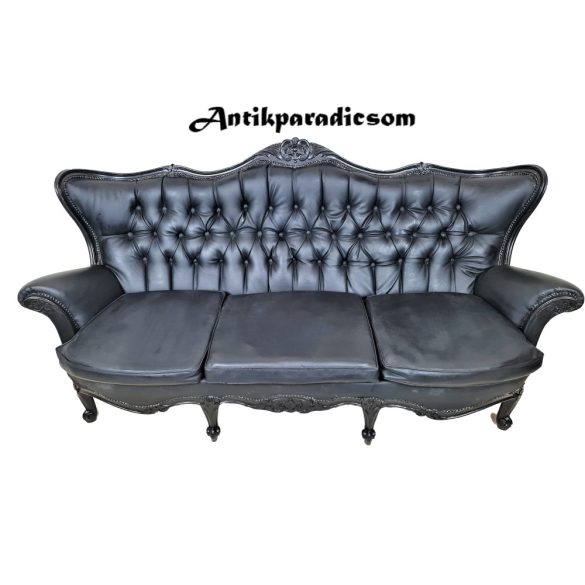Barokk fekete színű műbőr kanapé