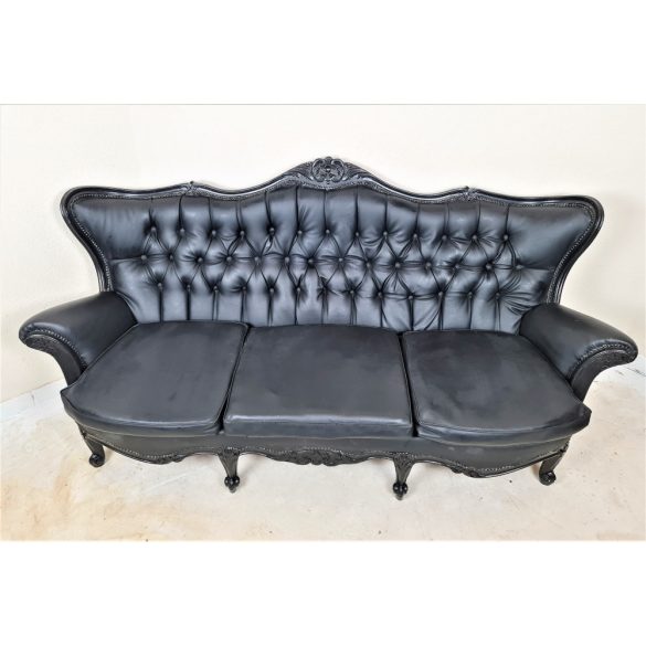 Barokk fekete színű műbőr kanapé