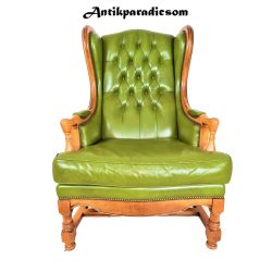  Antik barokk kivizöld bőr fotel