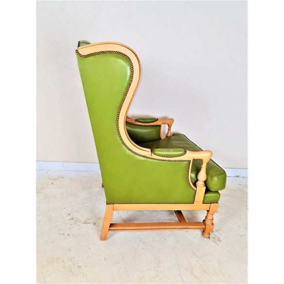  Antik barokk kivizöld bőr fotel