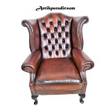 Chesterfield Queen Anne konyak színű bőr fotelek