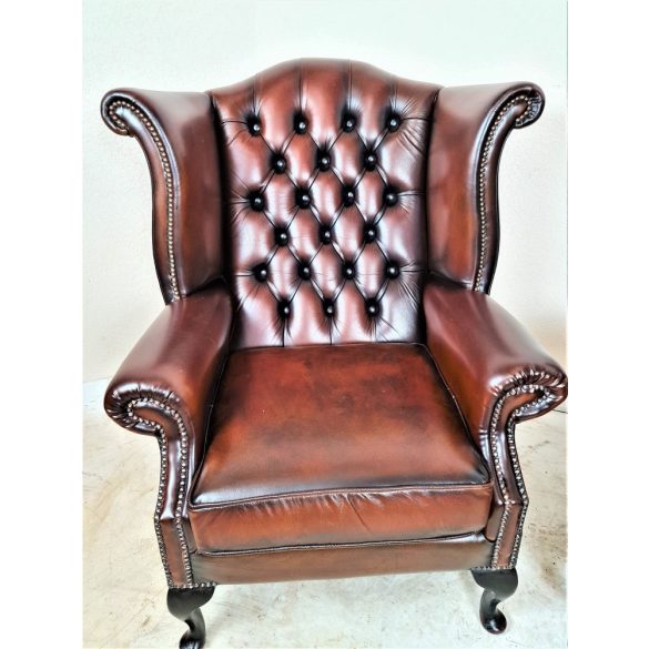 Chesterfield Queen Anne konyak színű bőr fotelek
