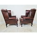 Chesterfield Queen Anne konyak színű bőr fotelek