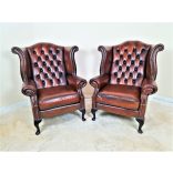 Chesterfield Queen Anne konyak színű bőr fotelek