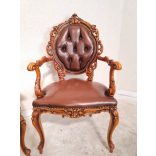 Gyönyörű barokk,dúsan faragott karfás bőr székek