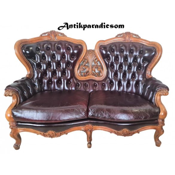 Antik barokk chesterfield bőr kanapé