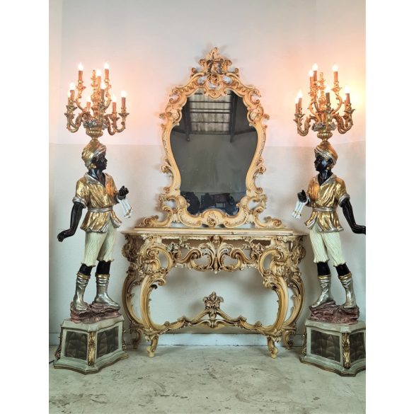 Gyönyörű Olasz velencei barokk konzolasztal tükörrel