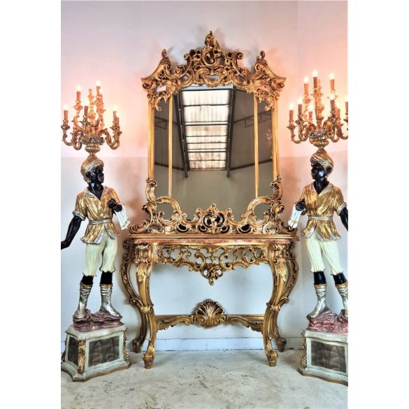 Gyönyörű Olasz aranyozott barokk konzolasztal tükörrel