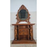 Alakos faragású konzolasztal tükörrel