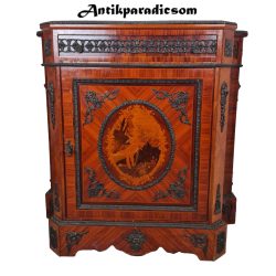   Gyönyörű antik rézveretes,márványlapos,intarziás komód