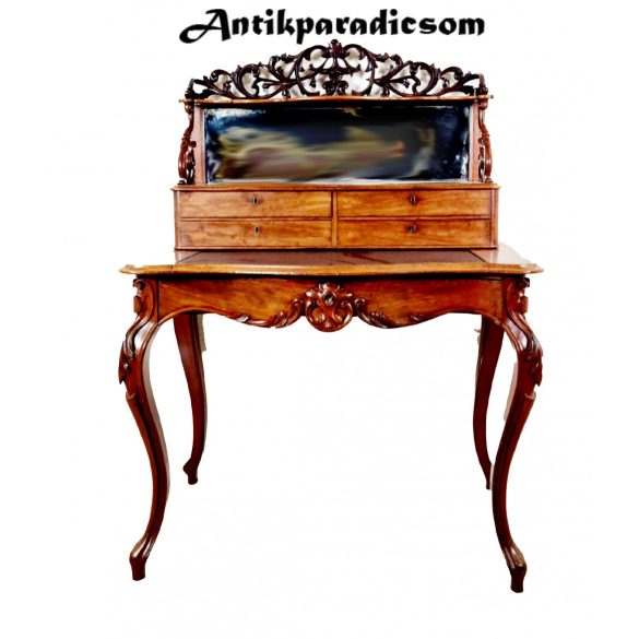 Antik barokk felépítményes tükrös íróasztal