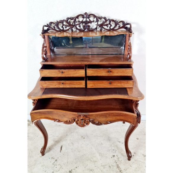 Antik barokk felépítményes tükrös íróasztal