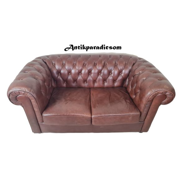 Chesterfield barna bőr kanapé