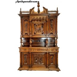   Antik, frissen felújított,reneszánsz ,dúsan faragott tálalószekrény(Breton 1800 vége)