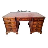 Antik chesterfield bőrborítású dupla íróasztal