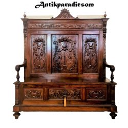   Antik, reneszánsz stílusú,dúsan faragott ládás pad (1800 vége)