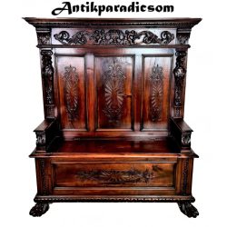   Antik, reneszánsz stílusú,dúsan faragott ládás pad (1800 vége)