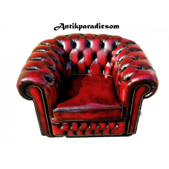 Antik burgundi színű chesterfield bőr fotel