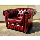 Antik burgundi színű chesterfield bőr fotel