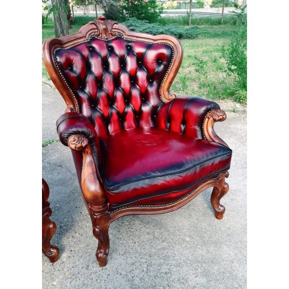 Antik burgundi színű barokk chesterfield bőr garnitúra