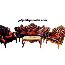   Antik konyak  színű dúsan faragott barokk rokokó chesterfield bőr garnitúra
