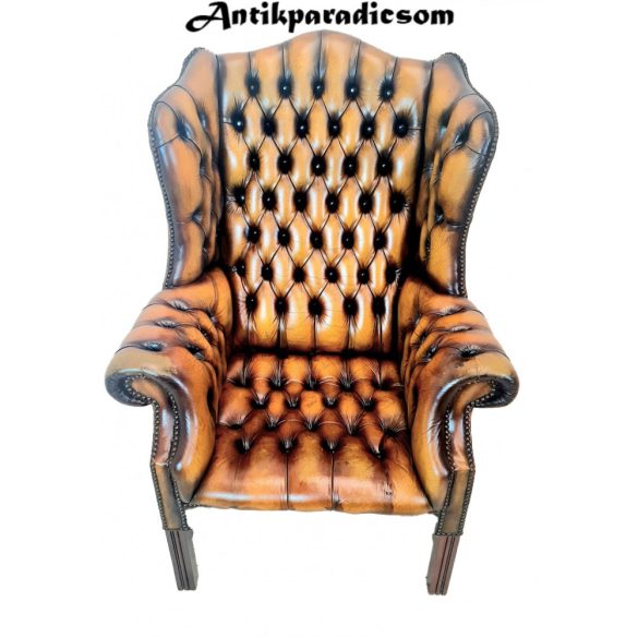 Antik chesterfield füles bőr fotel