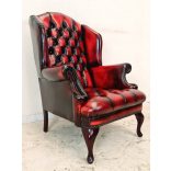 Gyönyörű eredeti chesterfield Queen Anne füles bőr fotel