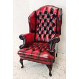 Gyönyörű eredeti chesterfield Queen Anne füles bőr fotel