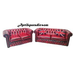   Gyönyörű 3-2 ,antik burgundi színű eredeti Angol chesterfield bőr ülőgarnitúra