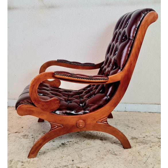 Gyönyörű antik  konyak színű eredeti Angol chesterfield bőr pihenőfotel