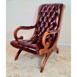 Gyönyörű antik  konyak színű eredeti Angol chesterfield bőr pihenőfotel