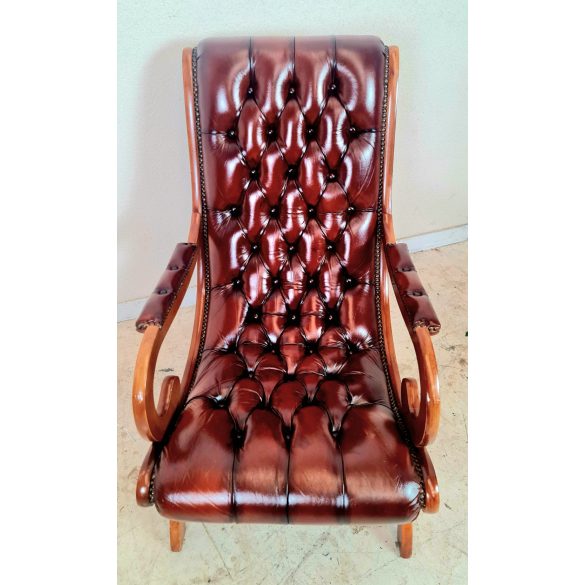 Gyönyörű antik  konyak színű eredeti Angol chesterfield bőr pihenőfotel