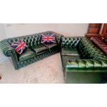 Antik zöld színű chesterfield bőr garnitúra 3-2