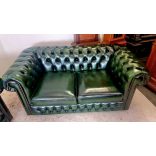 Antik zöld színű chesterfield bőr garnitúra 3-2