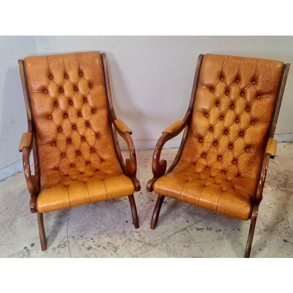 Eredeti  Angol chesterfield bőr pihenőfotelek párban