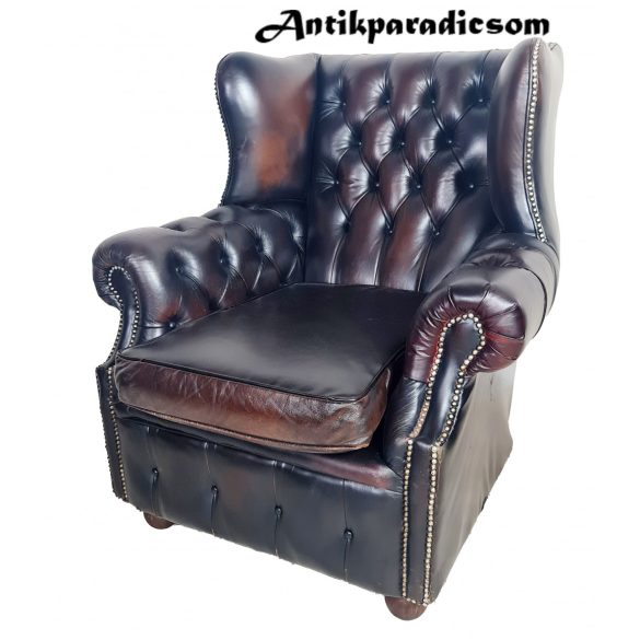 Antik  Angol chesterfield füles bőr fotel