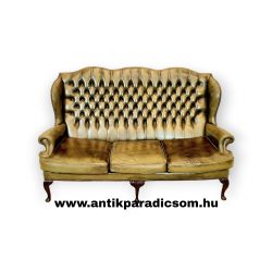   Gyönyörű eredeti Angol régi chesterfield Queen Anne füles bőr kanapé
