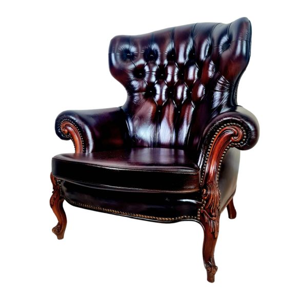 Antik barokk  chesterfield bőr fotel
