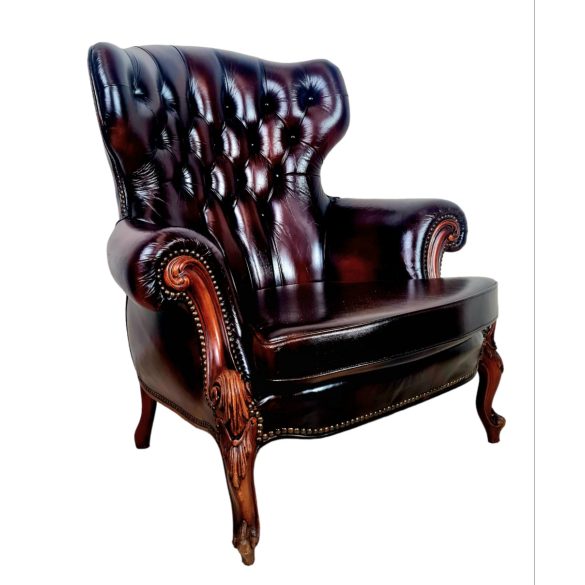 Antik barokk  chesterfield bőr fotel