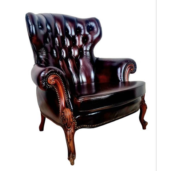 Antik barokk  chesterfield bőr fotel